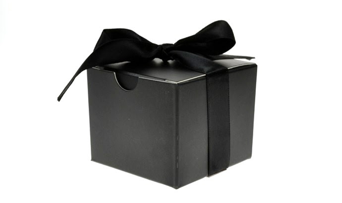 image of a gift wrapped all in black